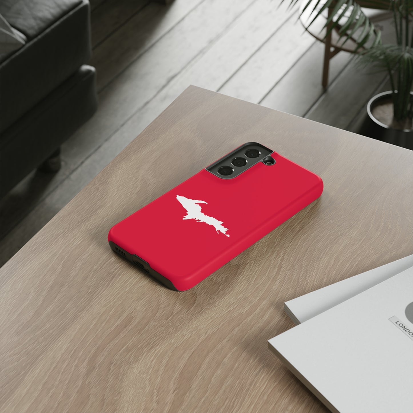 Michigan Upper Peninsula Tough Phone Case (Lighthouse Red w/ UP Outline) | Samsung & Pixel Android