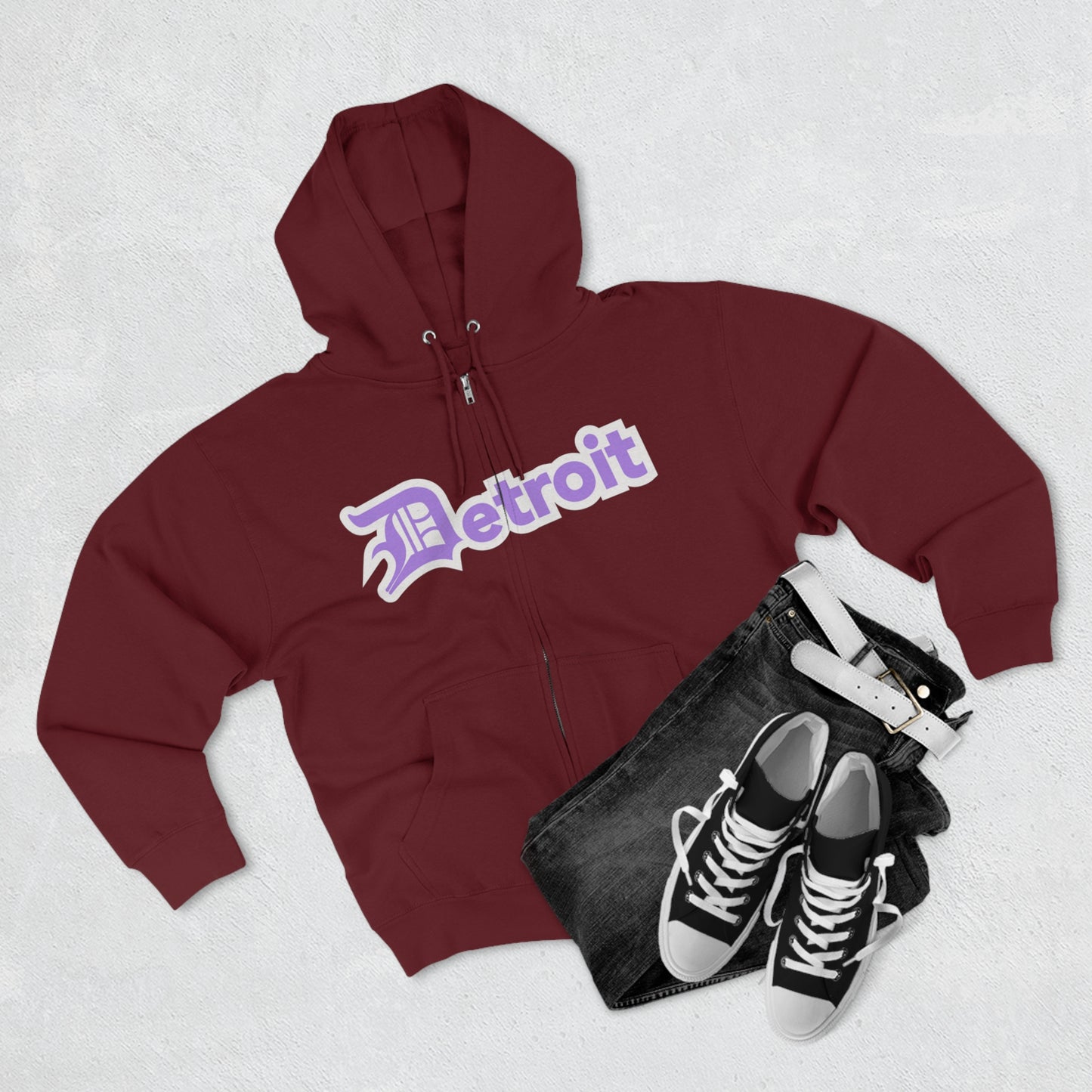 'Detroit' Hoodie (Lavender w/ Old English 'D') | Unisex Full Zip