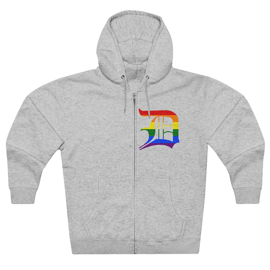 Detroit 'Old English D' Hoodie (Rainbow Pride Edition) | Unisex Full Zip