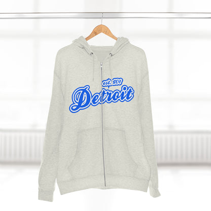 'Detroit EST 1701' Hoodie (Motor Town Blue Script Font) | Unisex Full Zip