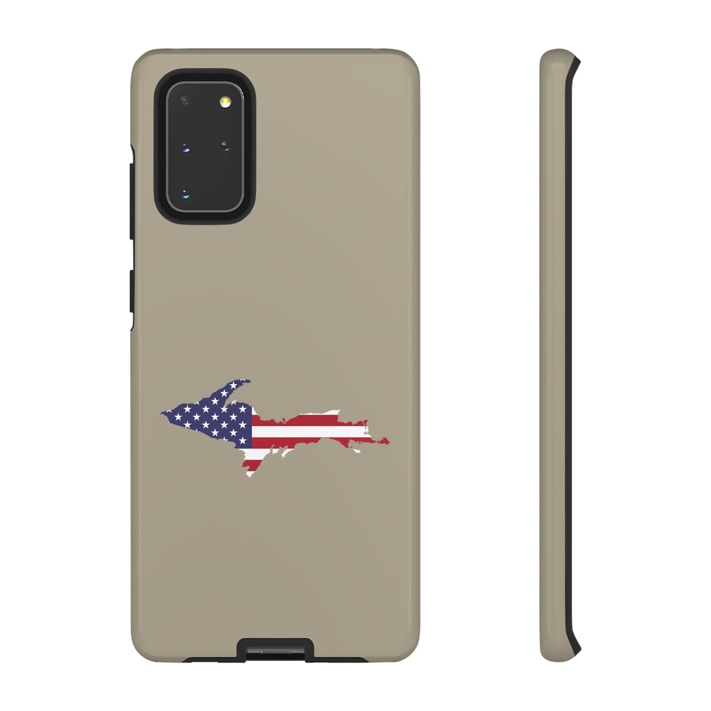 Michigan Upper Peninsula Tough Phone Case (Petoskey Stone Beige w/ UP USA Flag Outline) | Samsung & Pixel Android