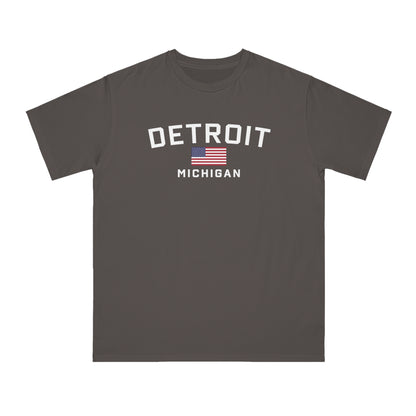 'Detroit Michigan' T-Shirt (w/ USA Flag) | Organic Unisex