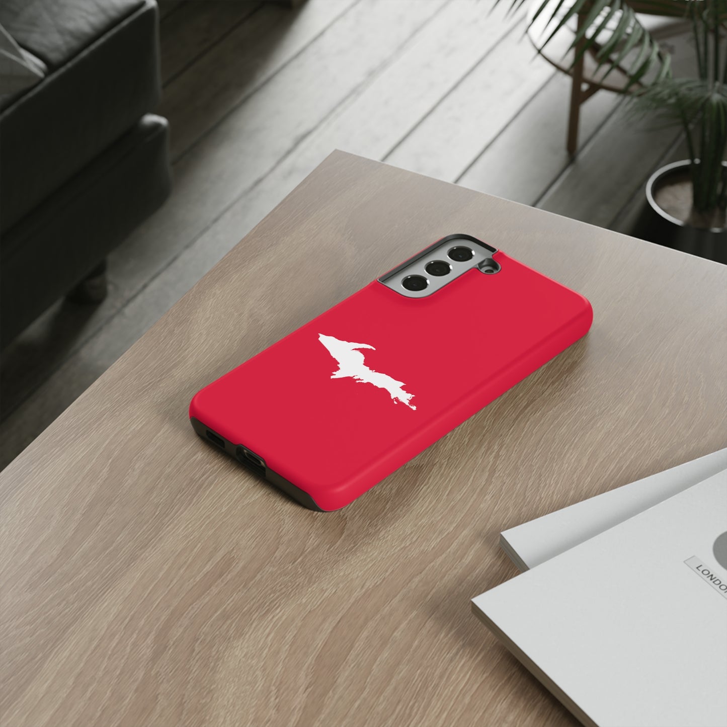 Michigan Upper Peninsula Tough Phone Case (Lighthouse Red w/ UP Outline) | Samsung & Pixel Android