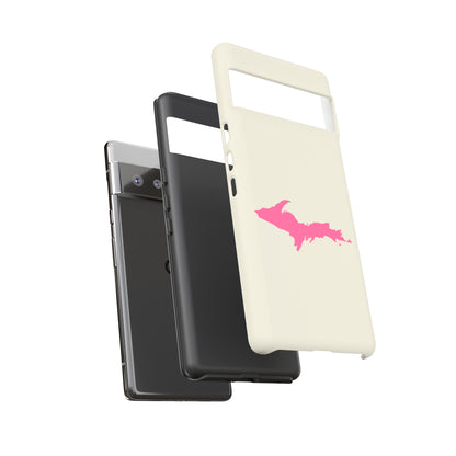 Michigan Upper Peninsula Tough Phone Case (Ivory Color w/ Pink UP Outline) | Samsung & Pixel Android