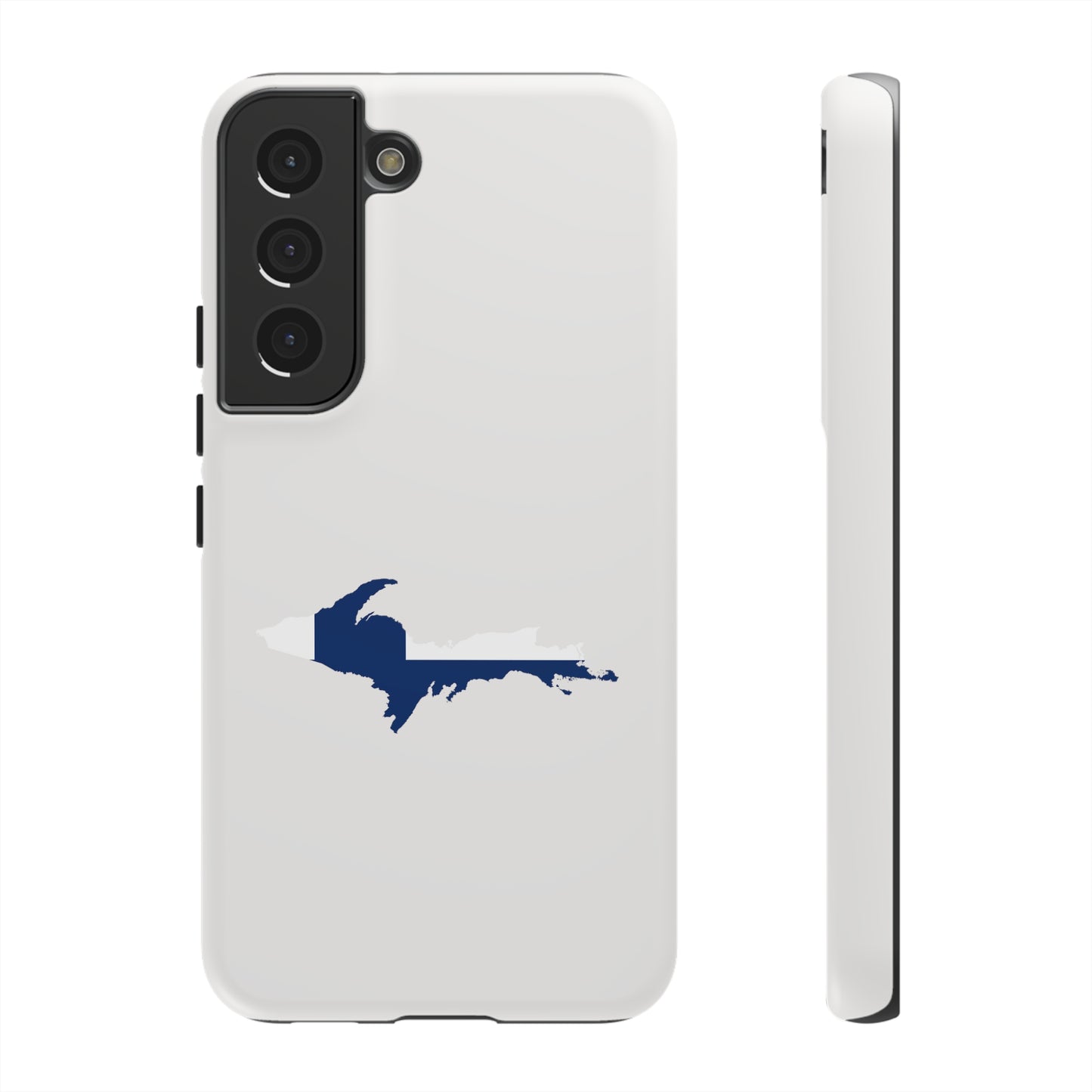 Michigan Upper Peninsula Tough Phone Case (Birch Bark White w/ UP Finland Flag Outline) | Samsung & Pixel Android