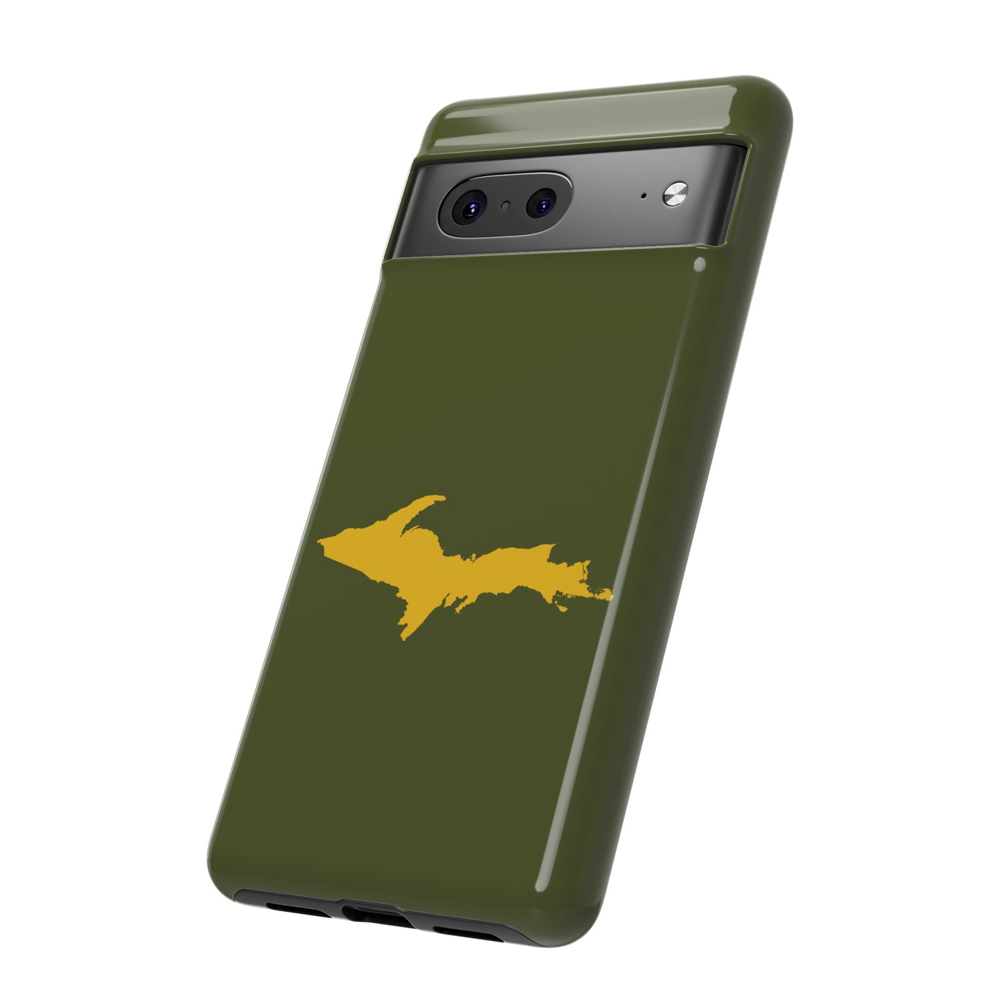 Michigan Upper Peninsula Tough Phone Case (Army Green w/ Gold UP Outline) | Samsung & Pixel Android