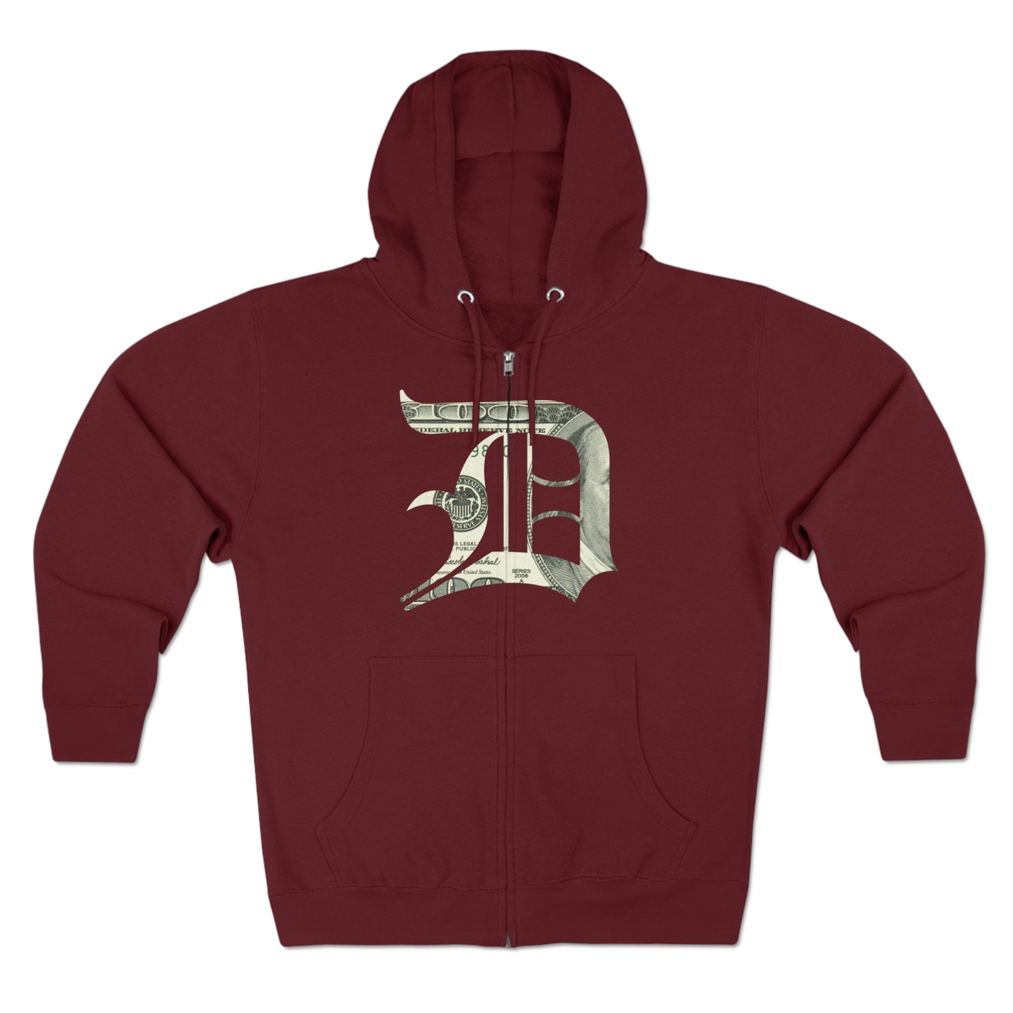 Detroit 'Old English D' Hoodie (Full-Body Benjamins Edition) | Unisex Full Zip