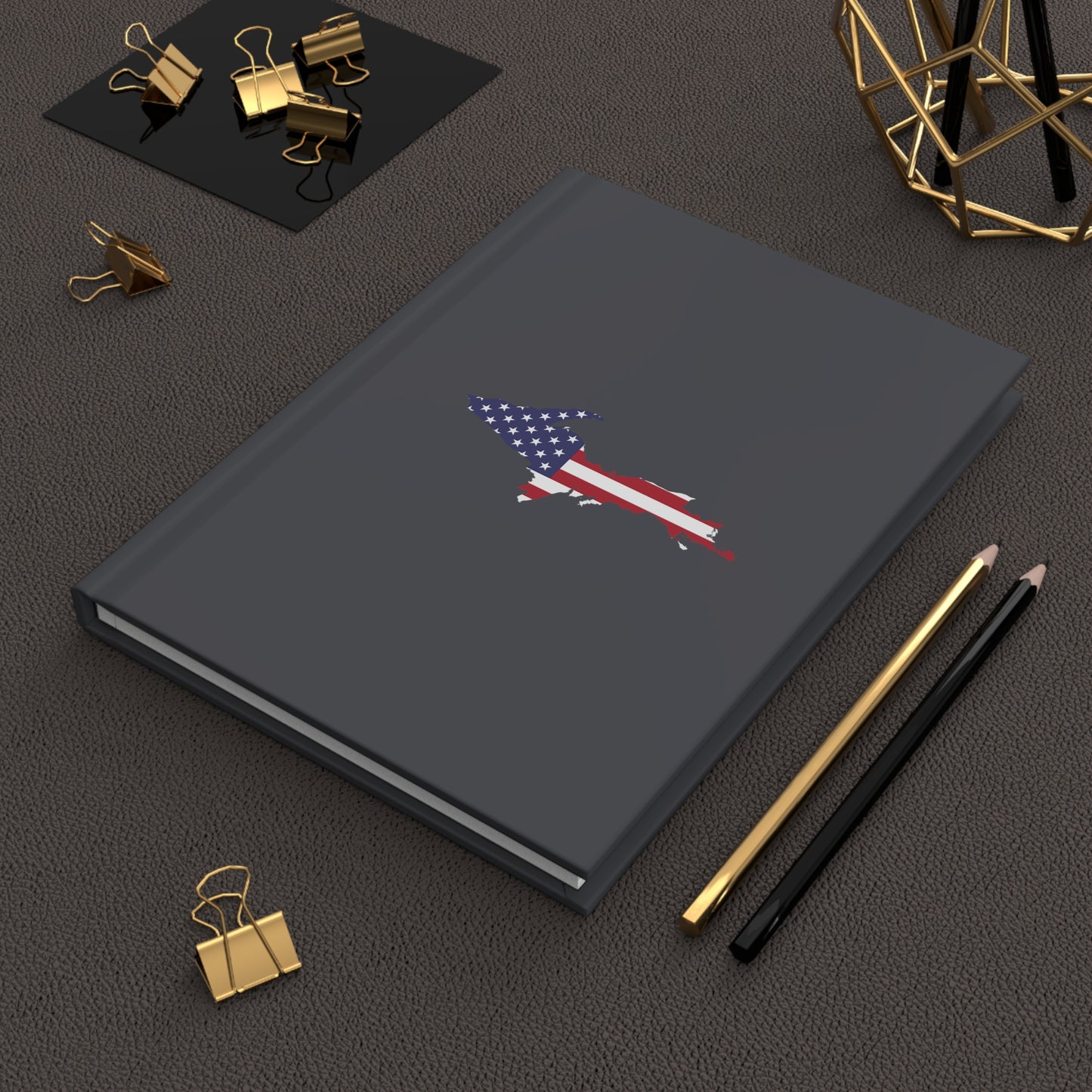 Michigan Upper Peninsula Hardcover Journal (w/ UP USA Flag) | Ruled - Iron Ore Grey