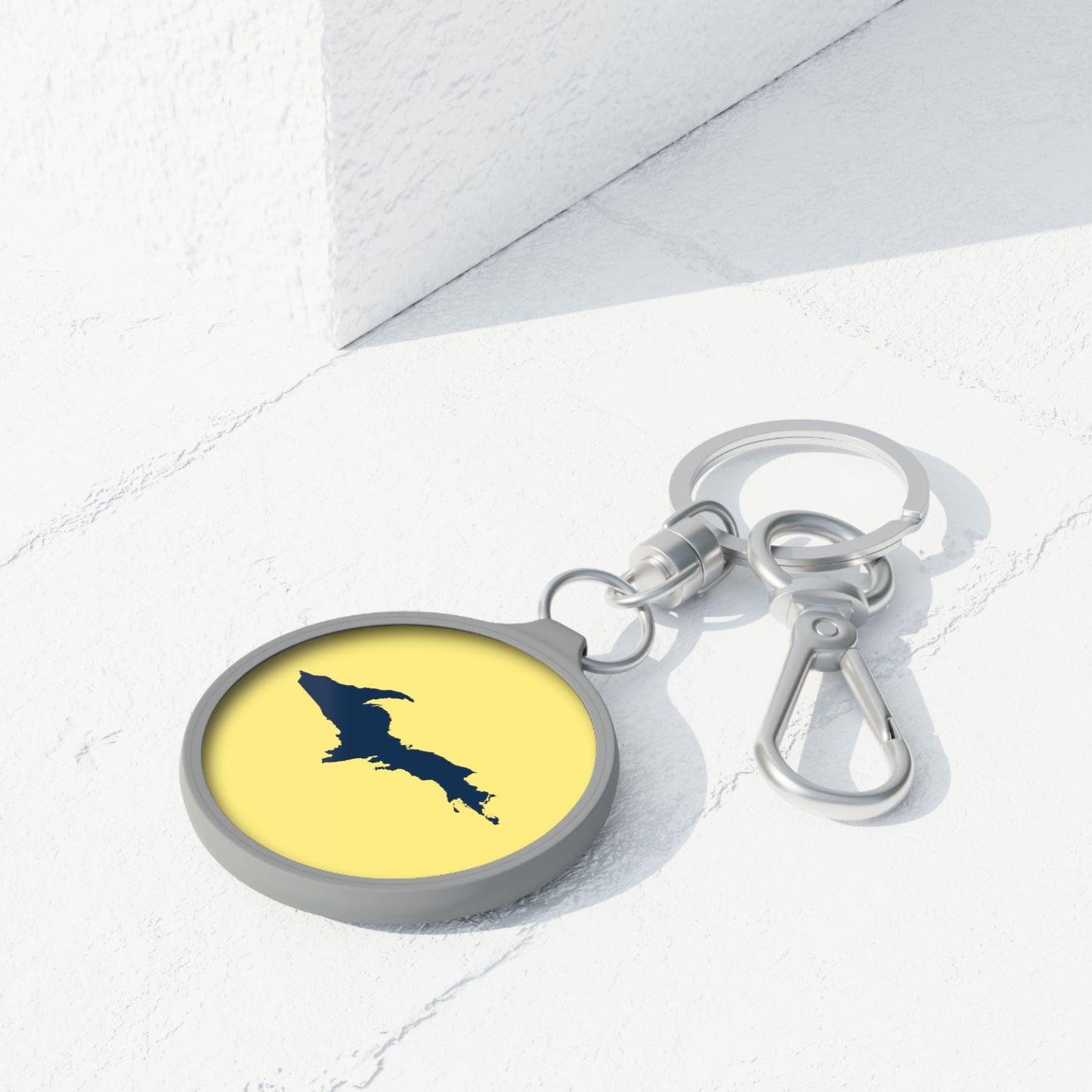 Michigan Upper Peninsula Keyring (w/ Navy UP Outline) | Cherry Yellow