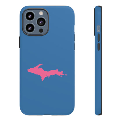 Michigan Upper Peninsula Tough Phone Case (Lake Superior Blue w/ Pink UP Outline) | Apple iPhone