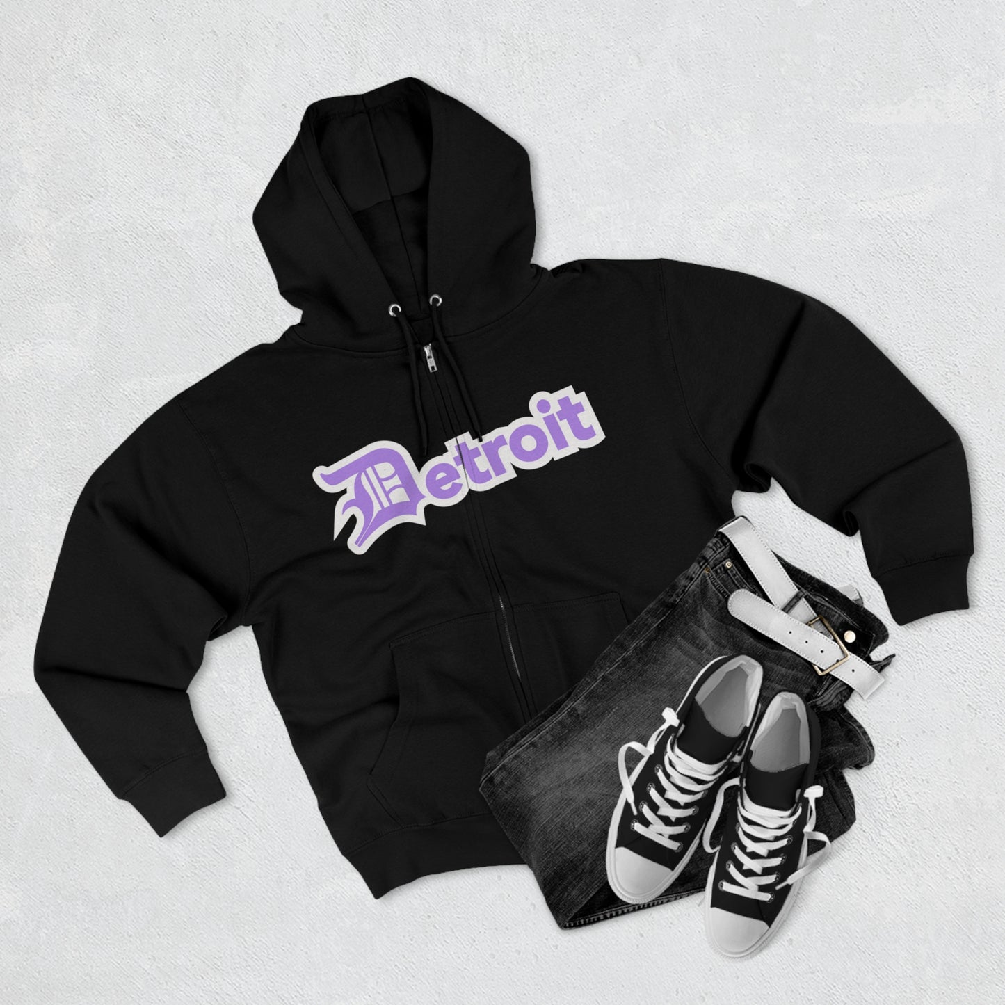 'Detroit' Hoodie (Lavender w/ Old English 'D') | Unisex Full Zip