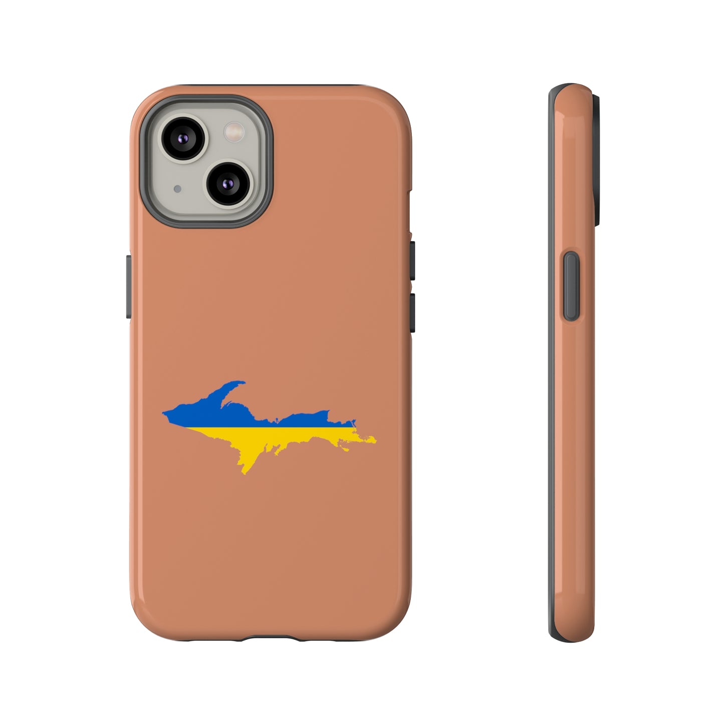 Michigan Upper Peninsula Tough Phone Case (Copper Color w/ UP Ukraine Flag Outline) | Apple iPhone