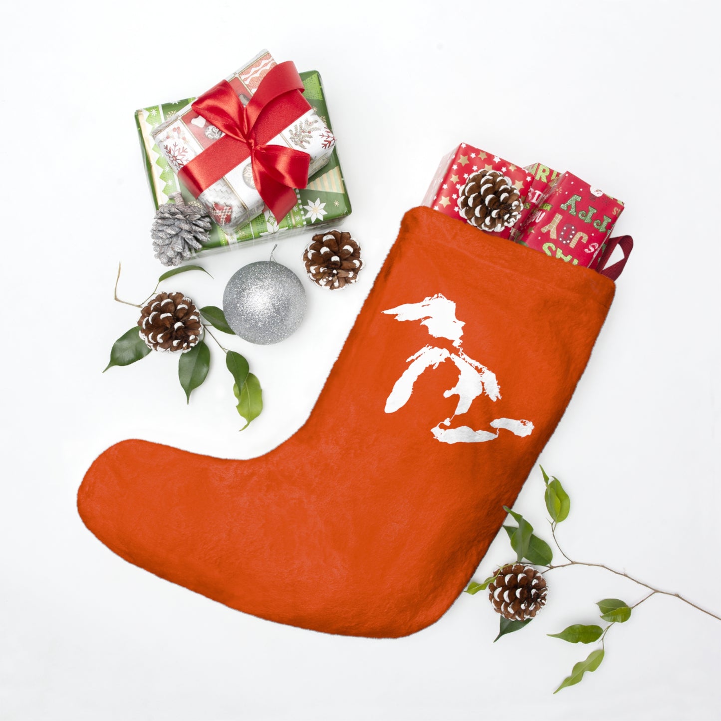 Great Lakes Christmas Stocking | Maple Leaf Orange