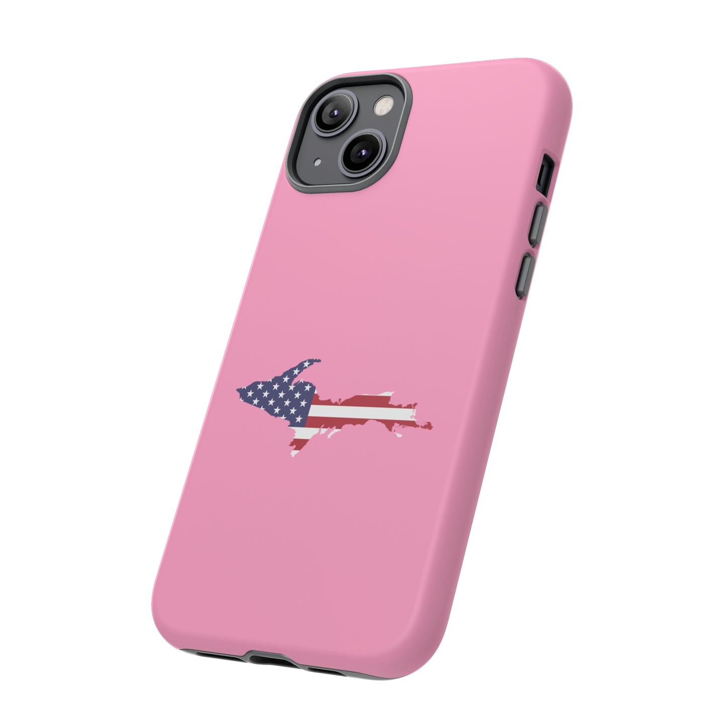 Michigan Upper Peninsula Tough Phone Case ('67 Caddie Pink w/ UP USA Flag Outline) | Apple iPhone