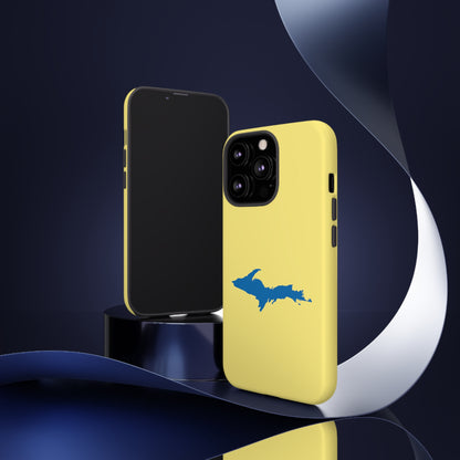 Michigan Upper Peninsula Tough Phone Case (Yellow Cherry Color w/ Azure UP Outline) | Apple iPhone