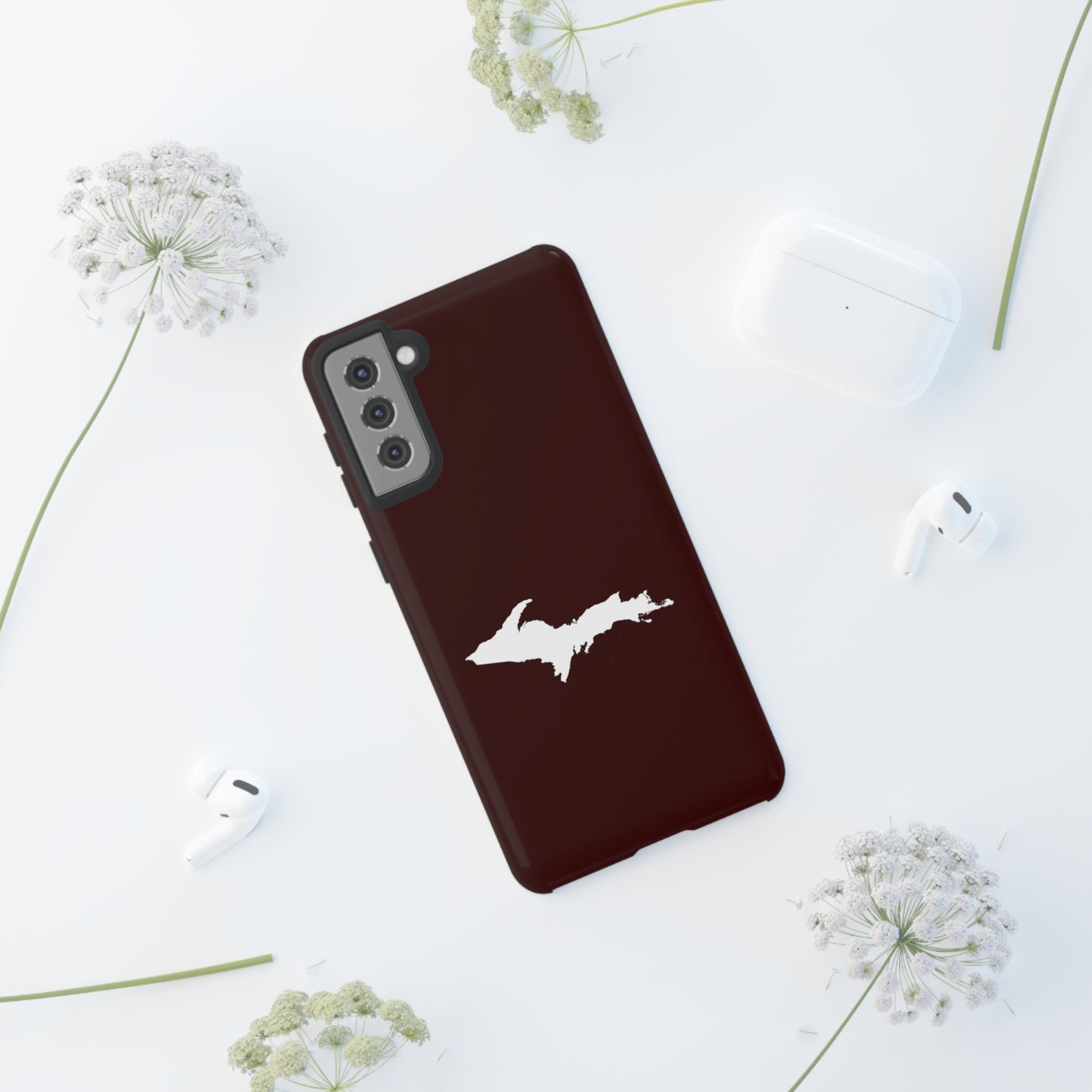 Michigan Upper Peninsula Tough Phone Case (Cherrywood Color w/ UP Outline) | Samsung & Pixel Android