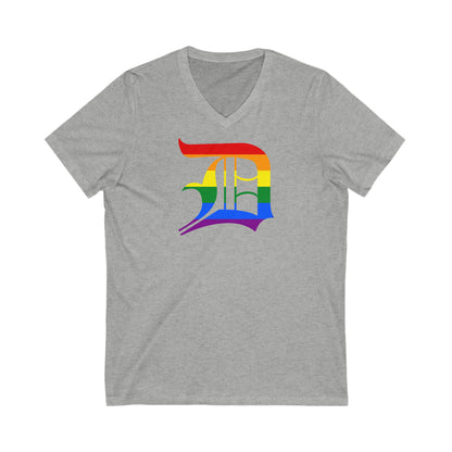 Detroit 'Old English D' T-Shirt (Rainbow Pride Edition) | Unisex V-Neck