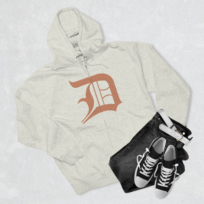 Detroit 'Old English D' Hoodie (Full-Body Copper Color) | Unisex Full Zip