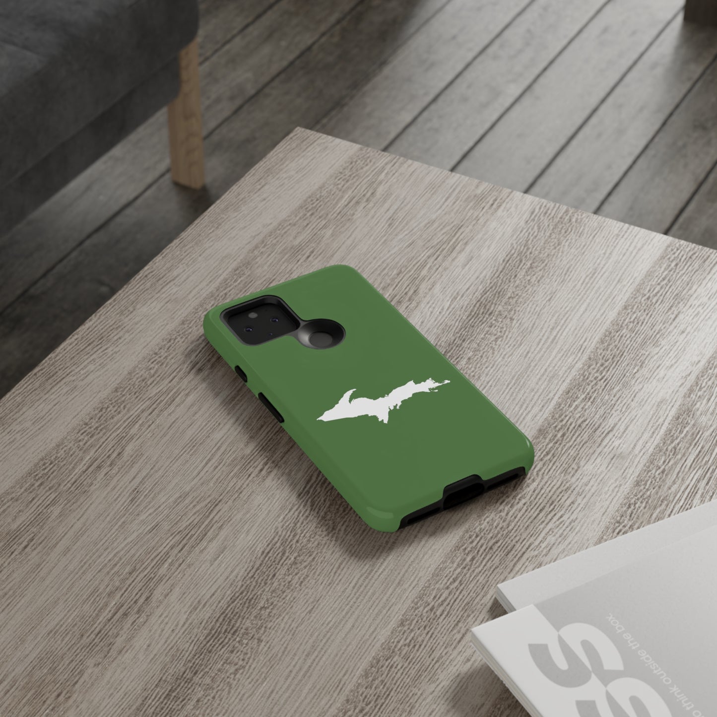 Michigan Upper Peninsula Tough Phone Case (Pine Green w/ UP Outline) | Samsung & Pixel Android