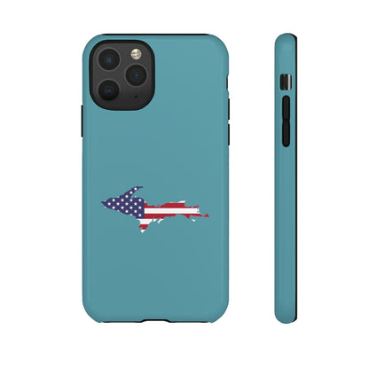 Michigan Upper Peninsula Tough Phone Case (Lake Huron Blue w/ UP USA Flag Outline) | Apple iPhone