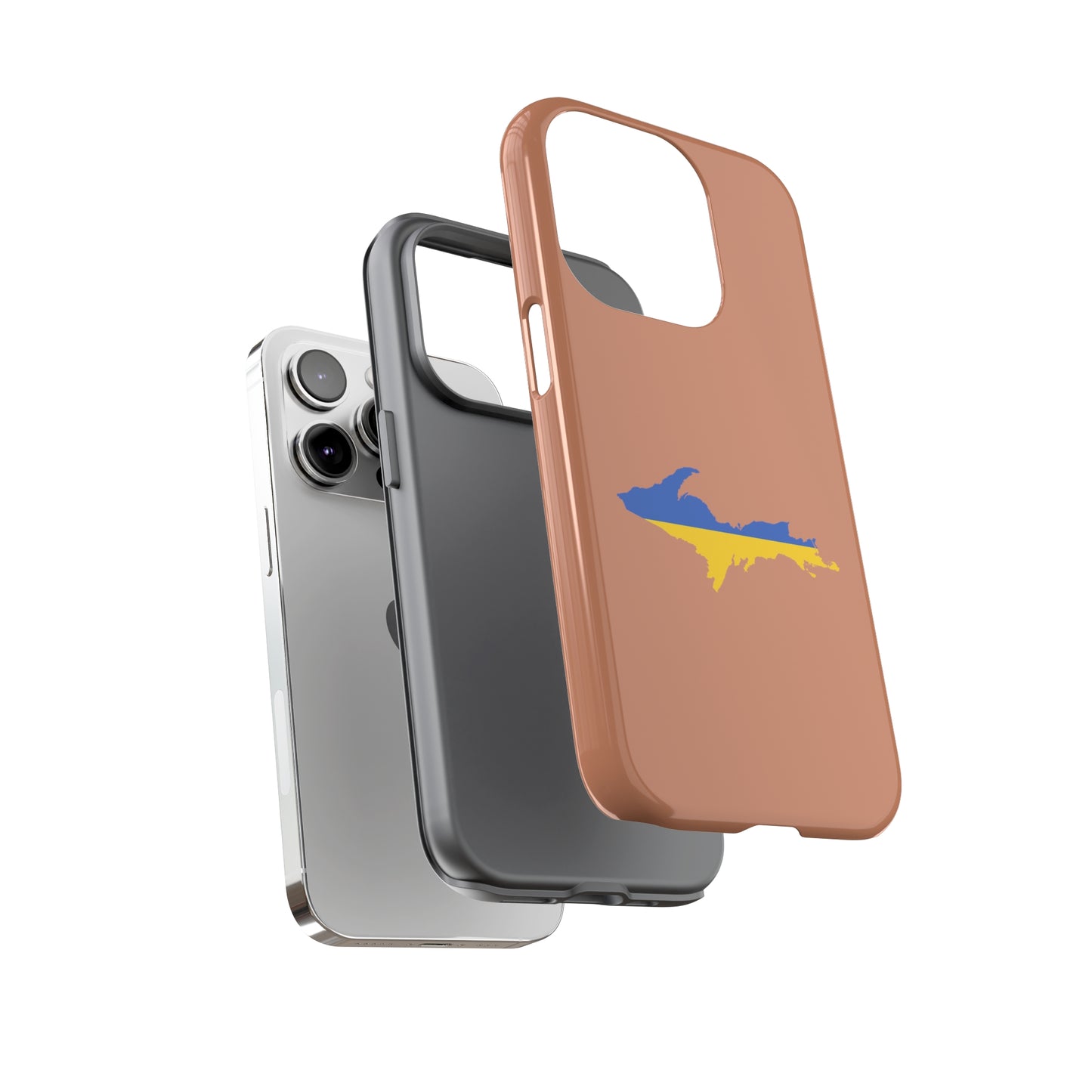 Michigan Upper Peninsula Tough Phone Case (Copper Color w/ UP Ukraine Flag Outline) | Apple iPhone