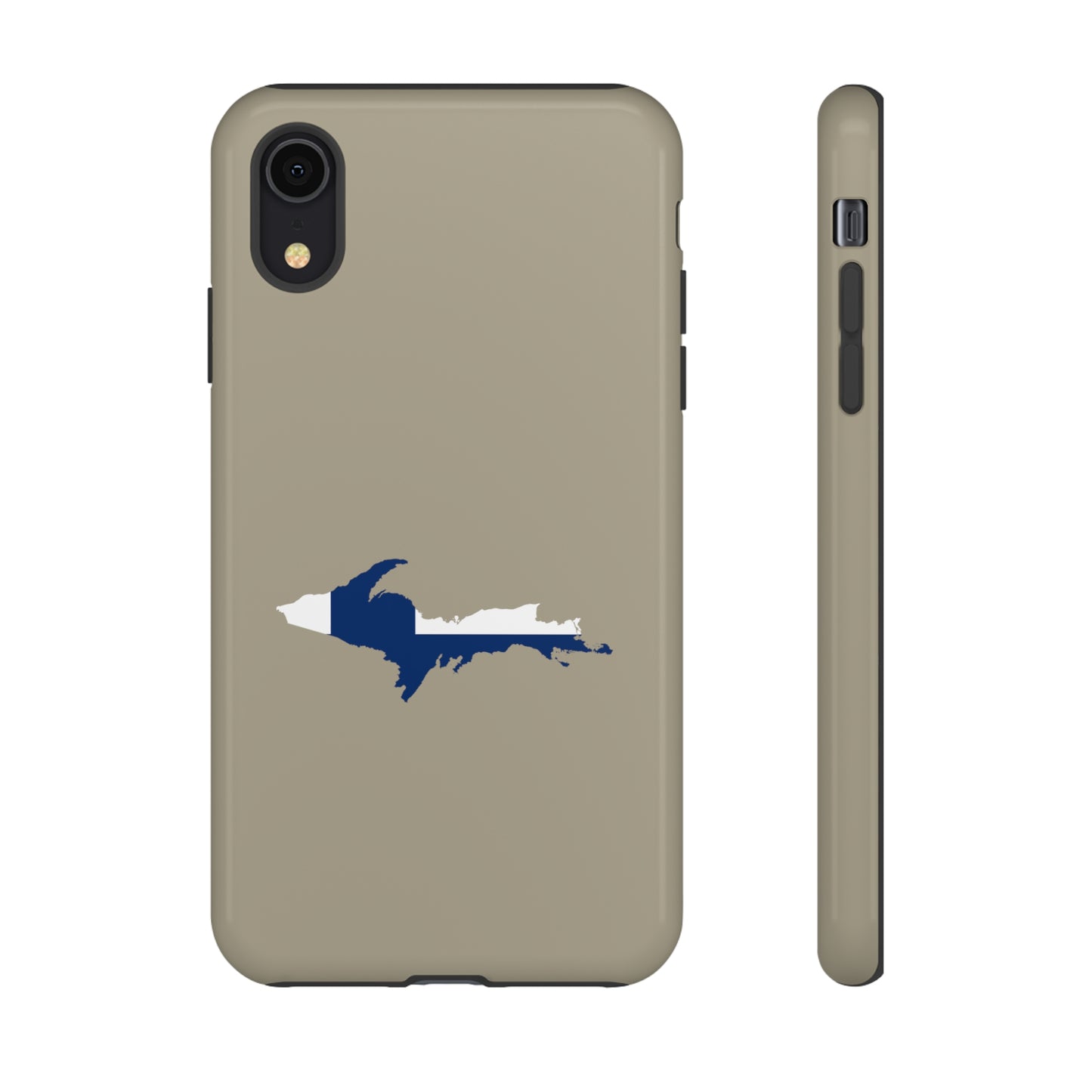 Michigan Upper Peninsula Tough Phone Case (Petoskey Stone Beige w/ UP Finland Flag Outline) | Apple iPhone