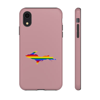 Michigan Upper Peninsula Tough Phone Case (Cherry Blossom Pink w/ UP Pride Flag Outline) | Apple iPhone