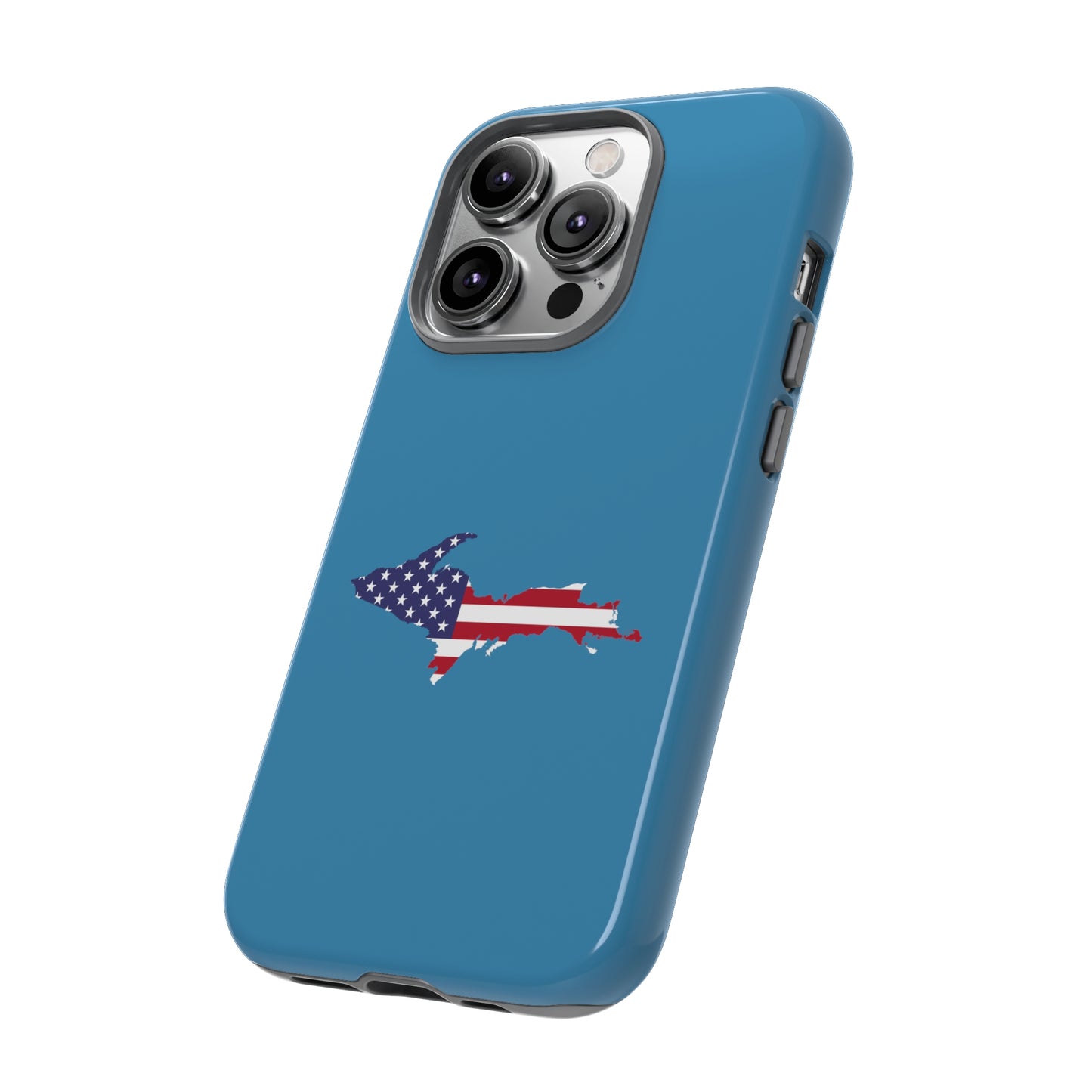 Michigan Upper Peninsula Tough Phone Case (Lake Michigan Blue w/ UP USA Flag Outline) | Apple iPhone