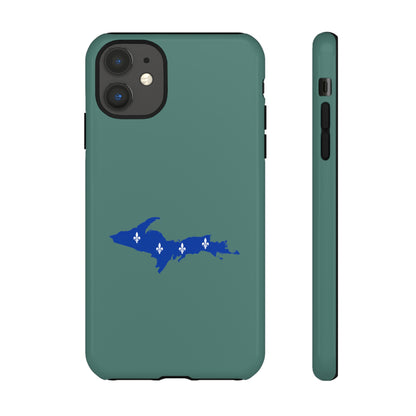 Michigan Upper Peninsula Tough Phone Case (Copper Green w/ UP Quebec Flag Outline) | Apple iPhone