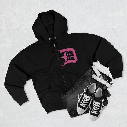 Detroit 'Old English D' Hoodie (Apple Blossom Pink) | Unisex Full Zip