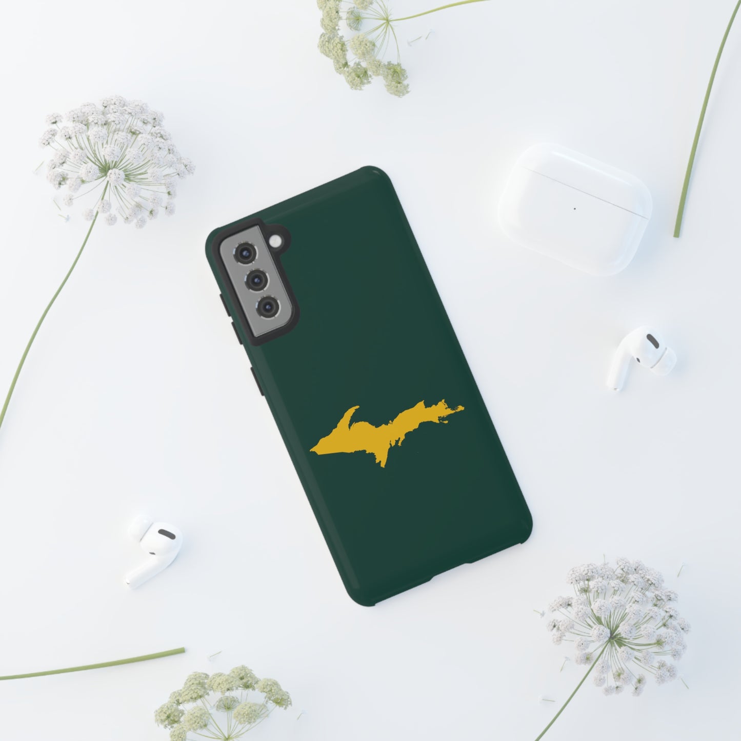 Michigan Upper Peninsula Tough Phone Case (Green w/ Gold UP Outline) | Samsung & Pixel Android