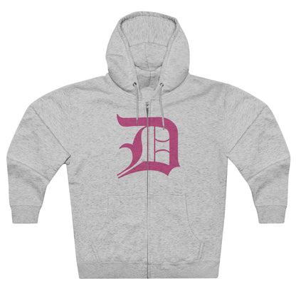 Detroit 'Old English D' Hoodie (Full-Body Apple Blossom Pink) | Unisex Full Zip