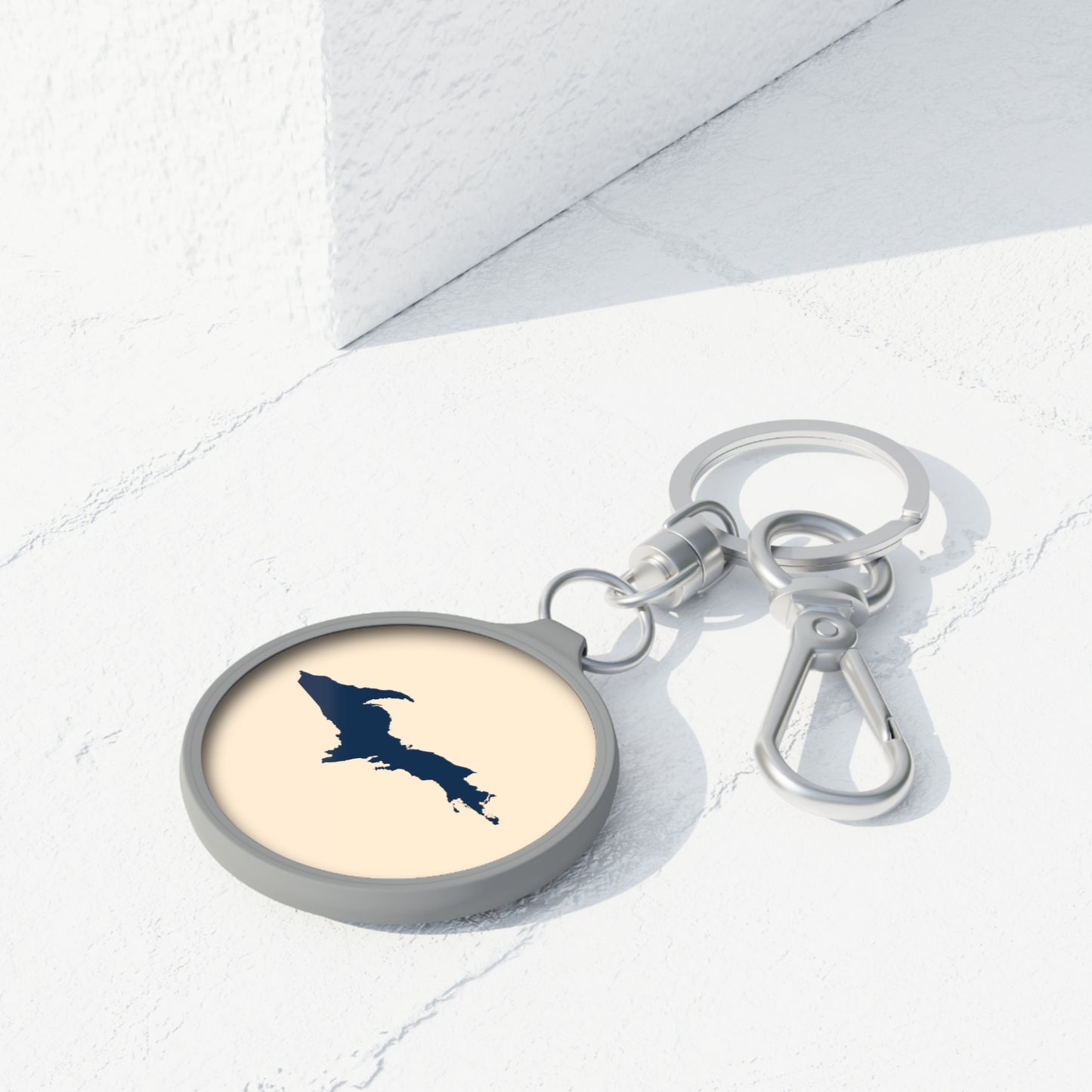 Michigan Upper Peninsula Keyring (w/ Navy UP Outline) | Champagne White