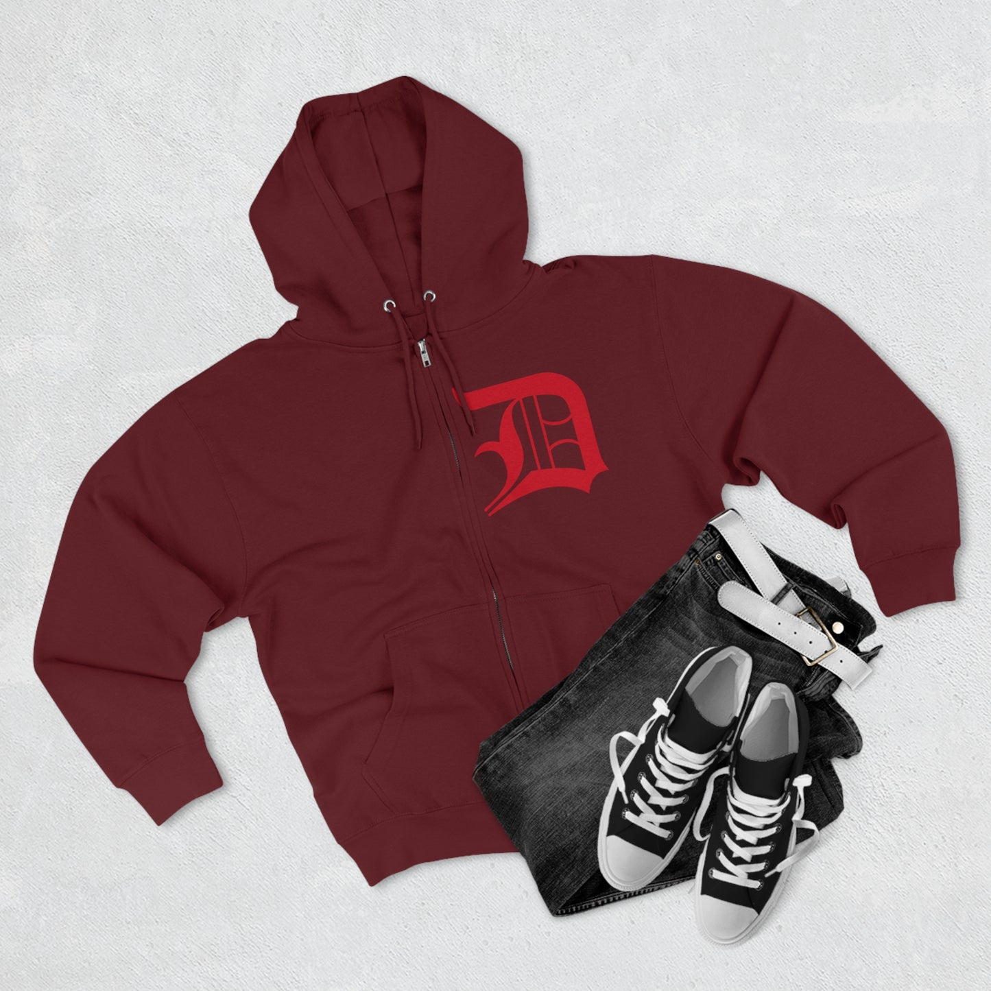 Detroit 'Old English D' Hoodie (Aliform Red) | Unisex Full Zip