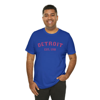 'Detroit EST. 1701' T-Shirt (Apple Blossom Pink Ballpark Font) | Unisex Standard