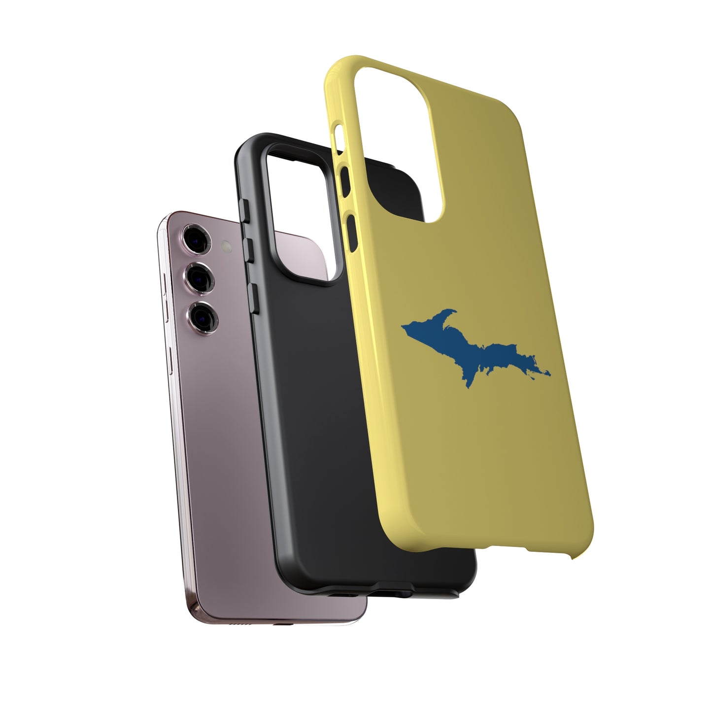 Michigan Upper Peninsula Tough Phone Case (Yellow Cherry w/ Azure UP Outline) | Samsung & Pixel Android