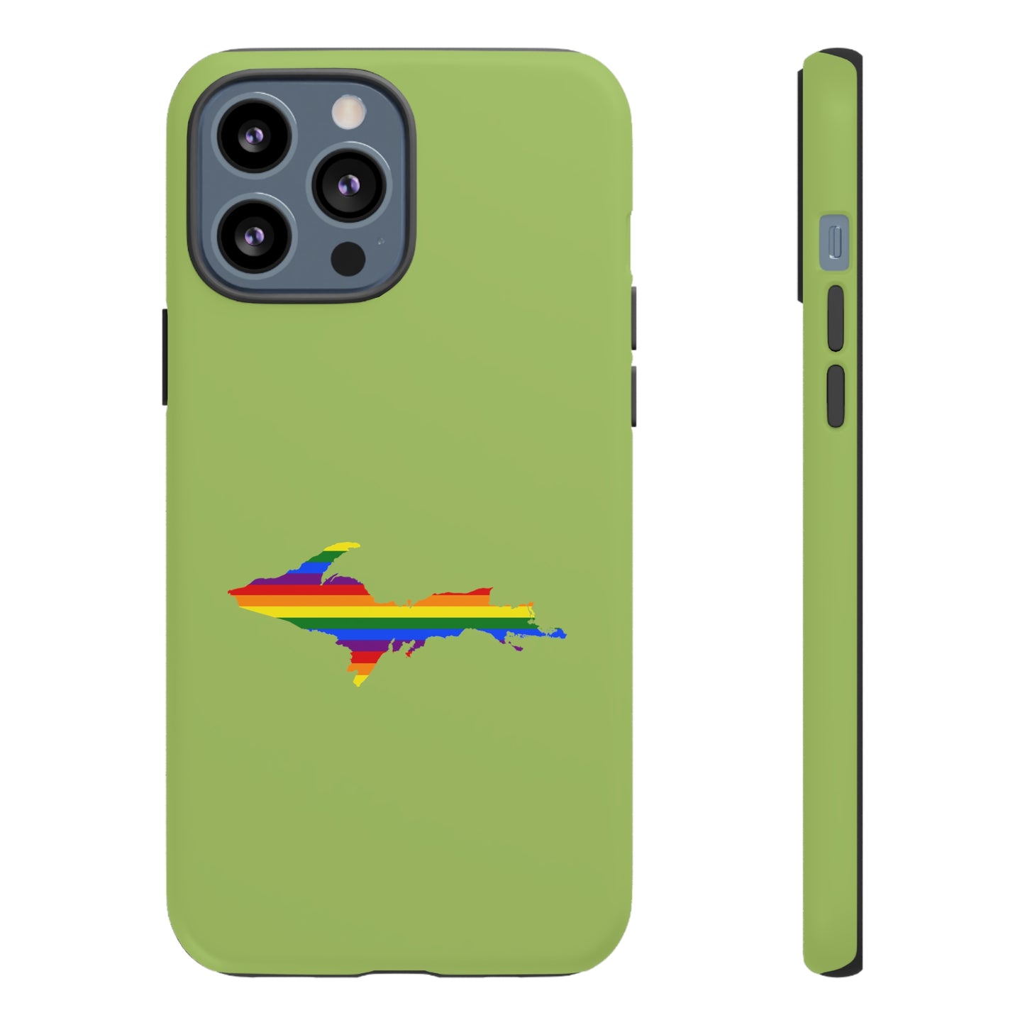 Michigan Upper Peninsula Tough Phone Case (Gooseberry Green w/ UP Pride Flag Outline) | Apple iPhone