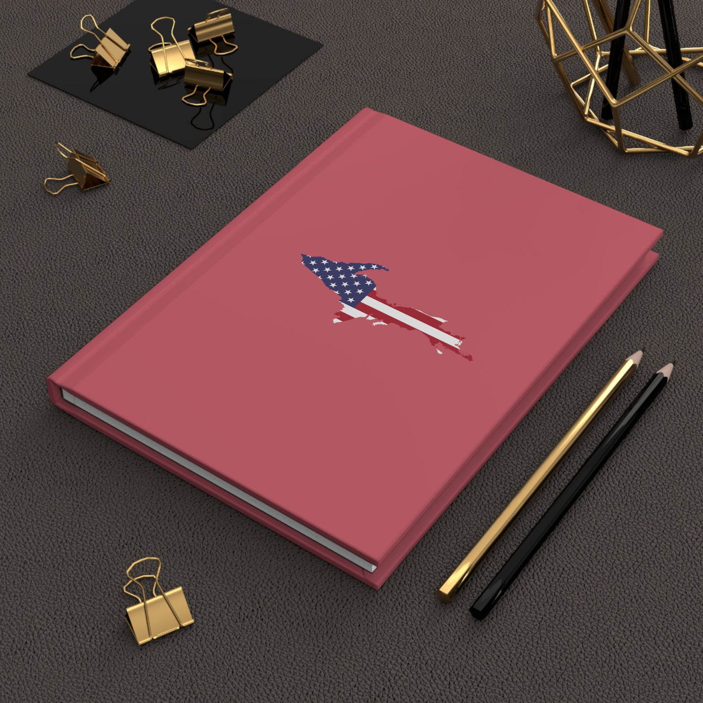 Michigan Upper Peninsula Hardcover Journal (w/ UP USA Flag) | Ruled - Watermelon Pink