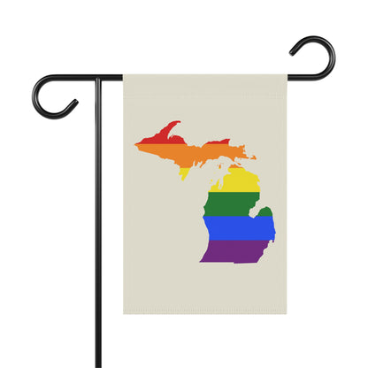 Michigan Rainbow Pride Garden Banner (w/ MI Outline) | Ivory White