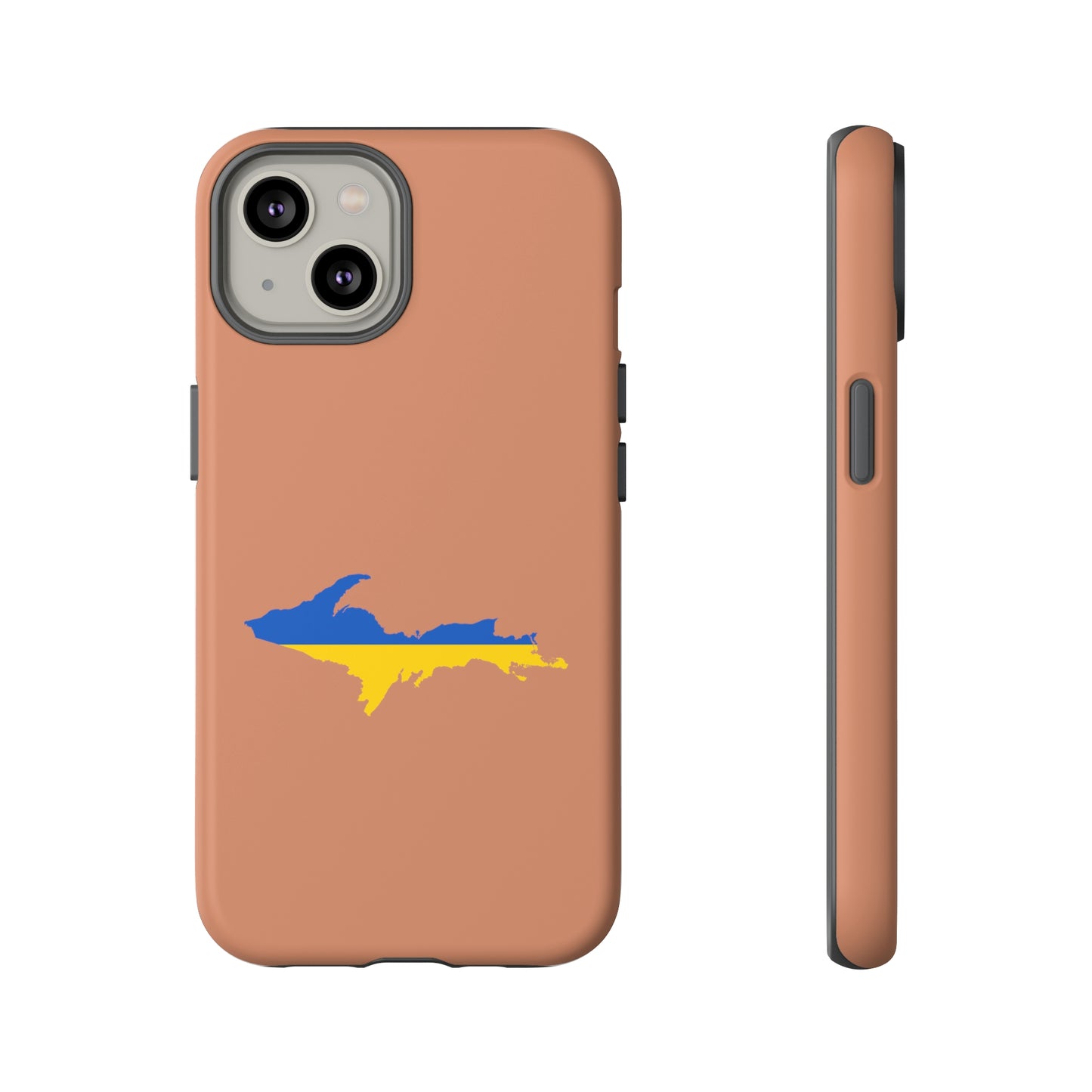 Michigan Upper Peninsula Tough Phone Case (Copper Color w/ UP Ukraine Flag Outline) | Apple iPhone