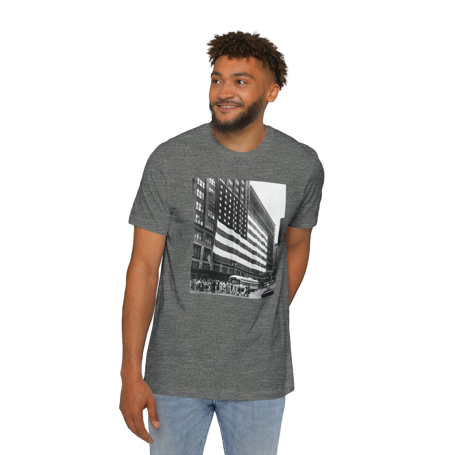 'American Flag at Hudson's Detroit' Photo T-Shirt (1920s) | Made in USA