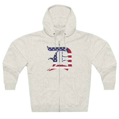 Detroit 'Old English D' Hoodie (Full-Body Patriotic Edition) | Unisex Full Zip