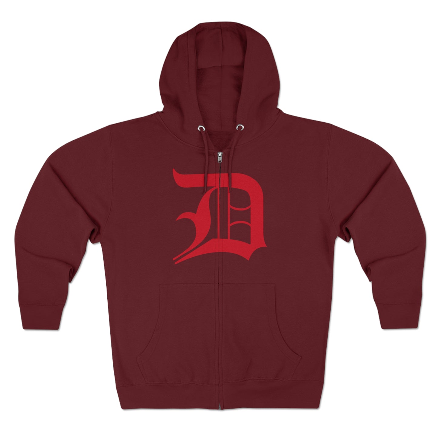 Detroit 'Old English D' Hoodie (Full-Body Aliform Red) | Unisex Full Zip