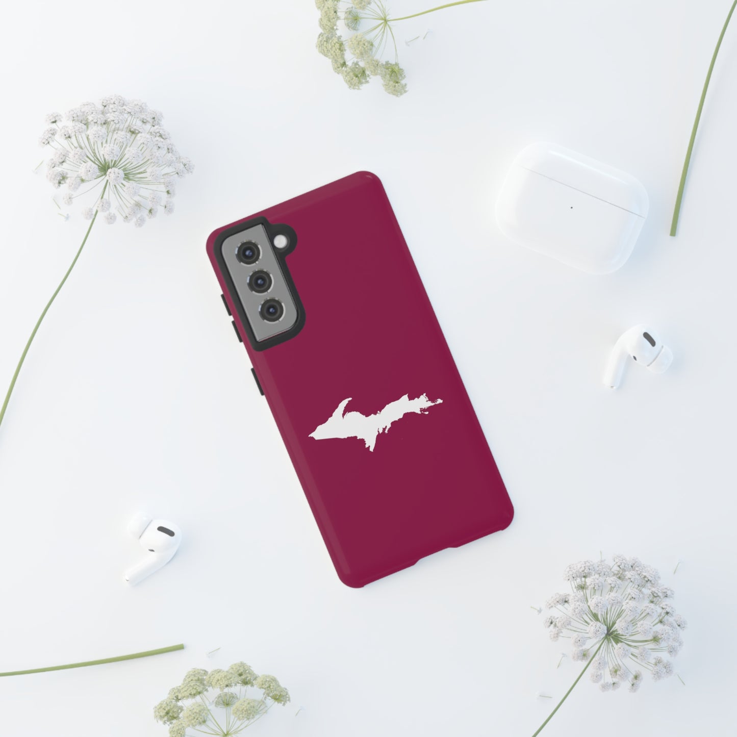 Michigan Upper Peninsula Tough Phone Case (Ruby Red w/ UP Outline) | Samsung & Pixel Android