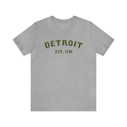 'Detroit EST. 1701' T-Shirt (Army Green Ballpark Font) | Unisex Standard