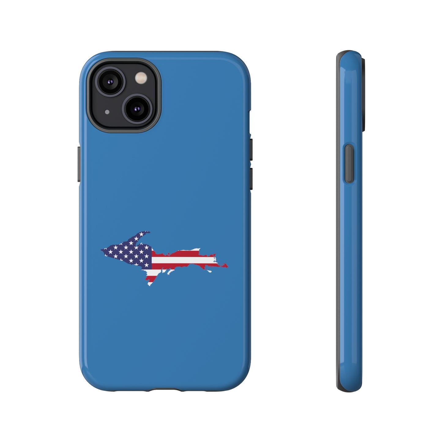 Michigan Upper Peninsula Tough Phone Case (Lake Superior Blue w/ UP USA Flag Outline) | Apple iPhone