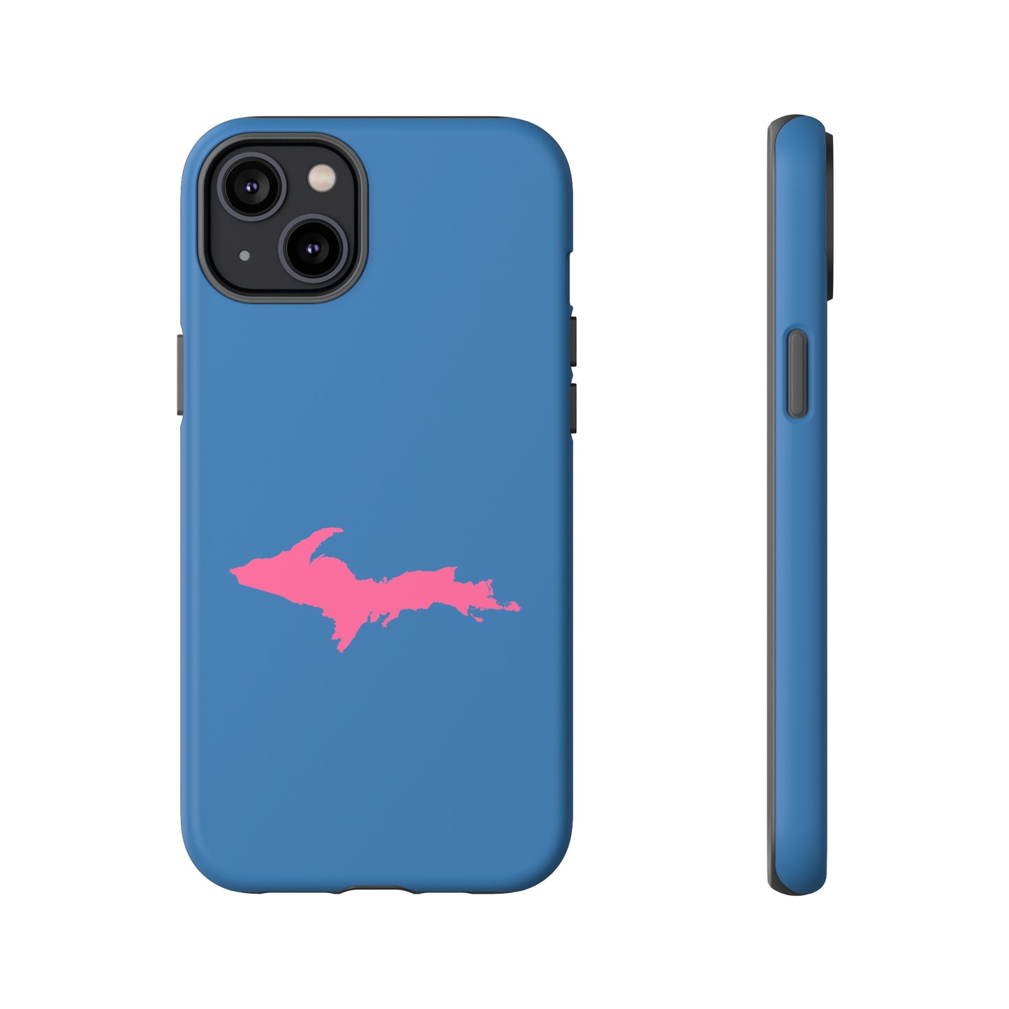 Michigan Upper Peninsula Tough Phone Case (Lake Superior Blue w/ Pink UP Outline) | Apple iPhone