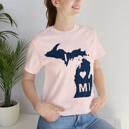 'I ❤️ MI' T-Shirt (w/ Full MI Outline) | Unisex Standard Fit