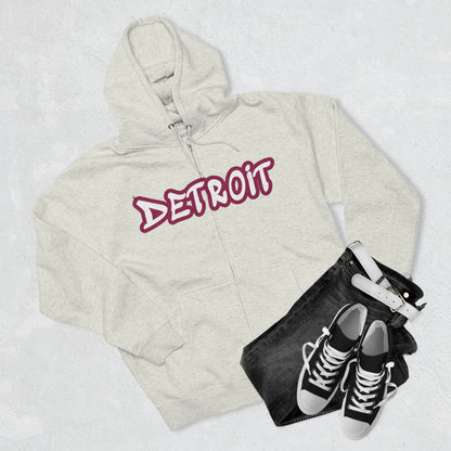 Detroit' Hoodie (Ruby Red Tag Font) | Unisex Full Zip