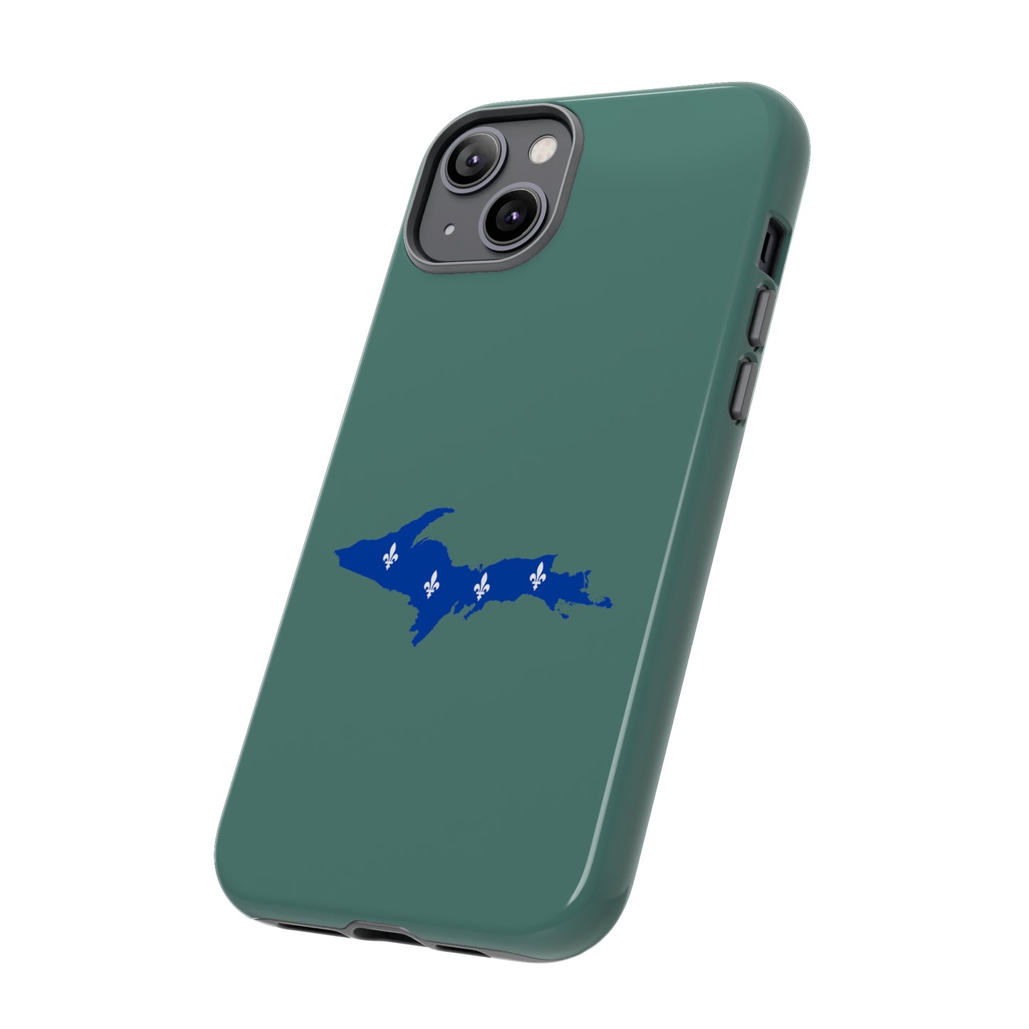 Michigan Upper Peninsula Tough Phone Case (Copper Green w/ UP Quebec Flag Outline) | Apple iPhone